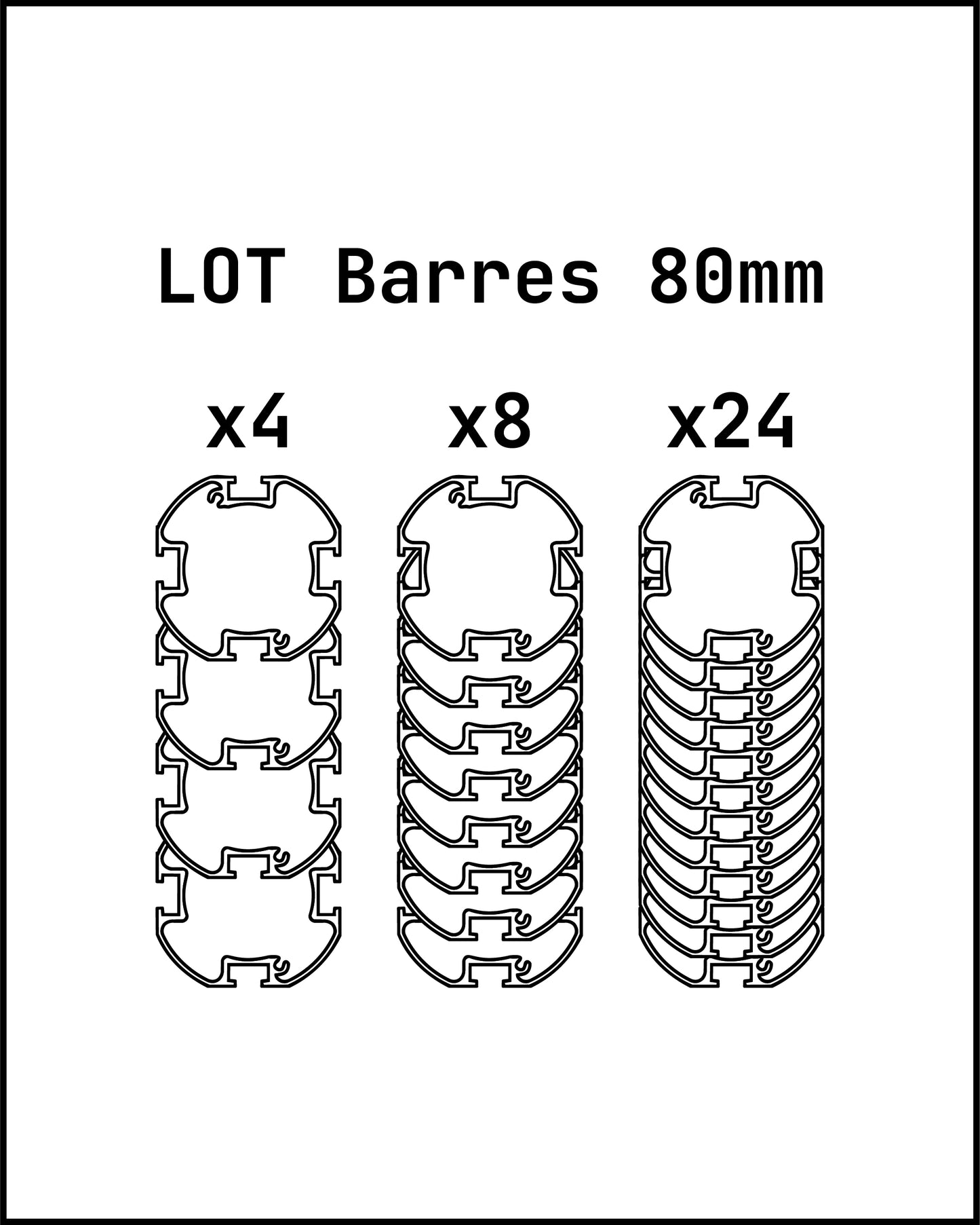 Lot de Barres - Mâts cylindrique 80mm - 4 départs
