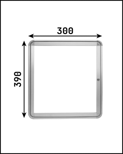 Vitrine info porte battante 300x390 angles ronds